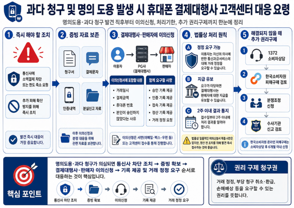 휴대폰 소액결제 과다 청구 및 명의도용 발생 시 고객센터 대응 절차 안내